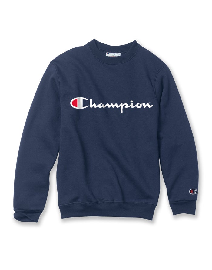 Champion Boys Sweatshirt NZ - Double Dry Script Logo Navy ( 1495-KVUDN )